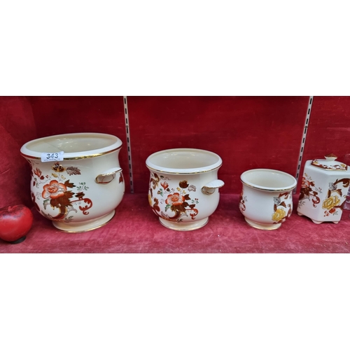 343 - Four vintage Mason's Ironstone items. Including three flower planters in graduating sizes and a lidd... 