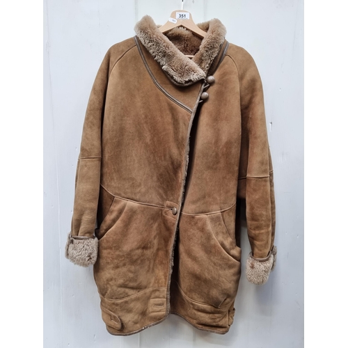 351 - A genuine sheepskin shearling coat from the Sheepskin Shop in Ireland. Size UK 12.