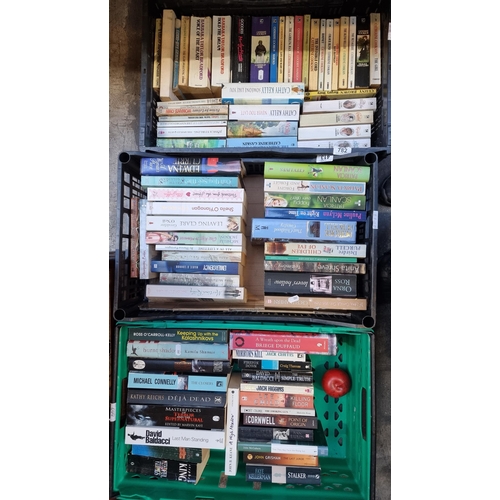 413 - Three crates of approx. 84 books including Stephen King's 'Needful Things' and various other thrille... 