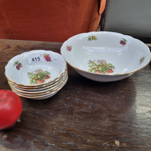 415 - A very pretty 7 piece Bohemia Czechoslovakian Desert set with a charming fruit design and gilt rims.... 