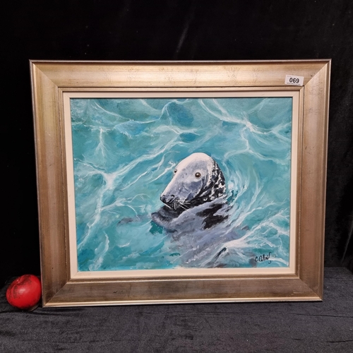 69 - A super sweet original oil on canvas painting featuring the 'Cheery Charlie' Howth seal. Gorgeous ex... 