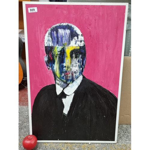 809 - A fabulous contemporary acrylic on board painting. Features a postmodern expressionistic portrait on... 