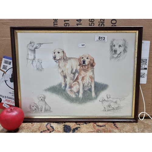 813 - A high quality print of work originally by Nigel Hemming showing studies of golden retrievers. House... 