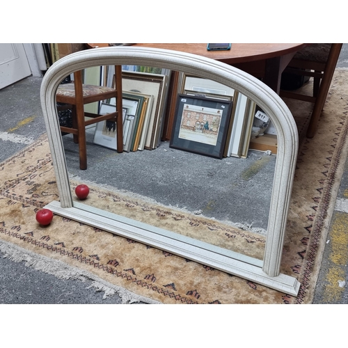 817 - A stylish cream crackle paint finish overmantel / overmantle mirror.