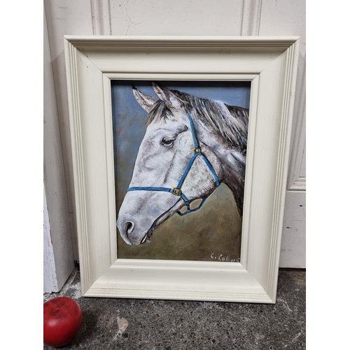 825 - A charming original oil on board painting titled 'White Horse