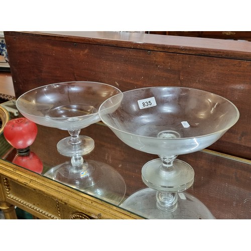 835 - Two lovely large heavy antique hand blown glass candy dishes, in very good condition. From the fabul... 