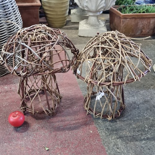 849 - Two charming wicker mushroom sculptures. Ideal addition to any garden.