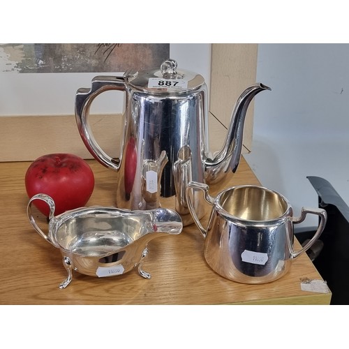 887 - Three vintage Hotelware silver plated coffee service items including a coffee pot, creamer and sugar... 