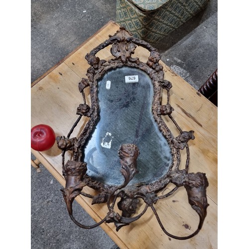 676 - Star Lot : A stunning antique original  Art Nouveau wall mirror boasting three fabulous floral candl... 