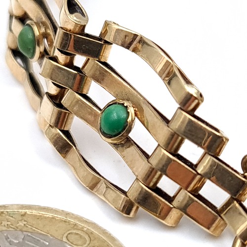 432 - Star Lot : A 9K gold (375) four bar gate bracelet set with malachite stone accents together with pad... 