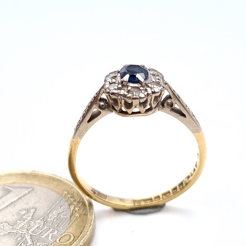 478 - Star lot : A very pretty sapphire and diamond ring set in 18K gold and platinum, hallmarked Birmingh... 