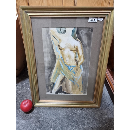 541 - A wonderful original watercolour on paper painting featuring a nude female figure draping fabric aro... 