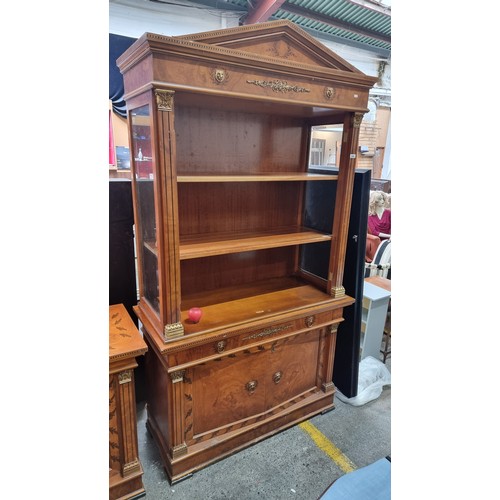 694 - Star Lot: A wonderful quality Victorian style satinwood inlaid display cabinet with two shelves, dra... 