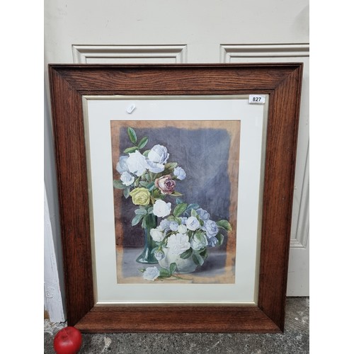 827 - A stunning early 20th century watercolour on paper painting showing a still life study of roses arra... 