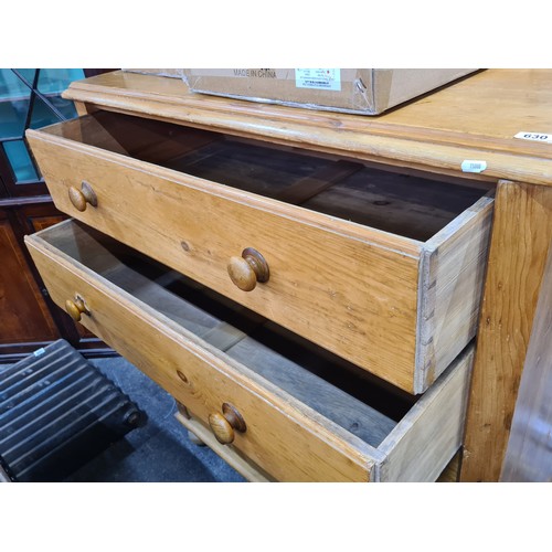 630 - Star Lot : A wonderful well made solid golden pine chest of drawers featuring five good sized pull o... 