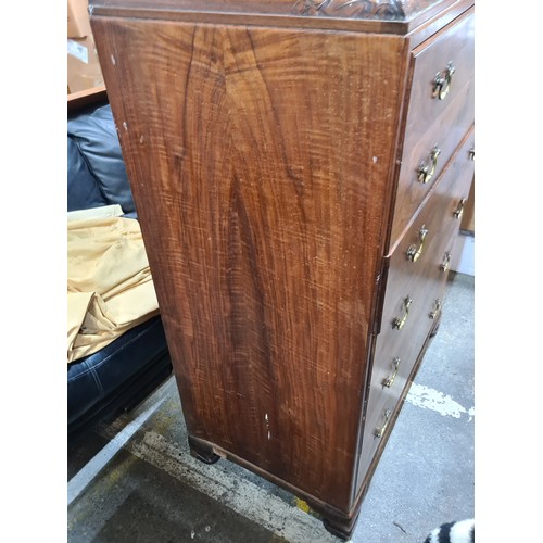 636 - Star Lot : A superb Georgian style mahogany chest of six drawers featuring beautiful brass drop leaf... 