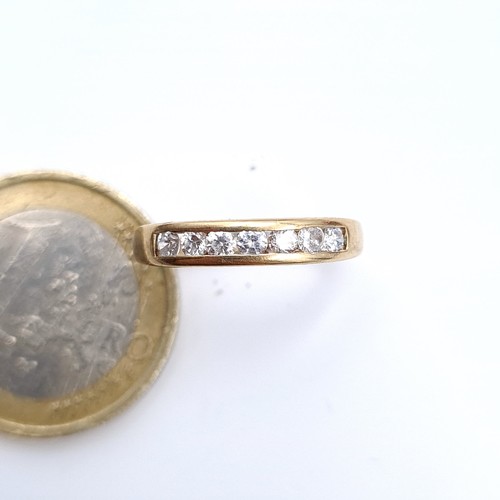 481 - A pretty gemset half eternity ring set in 9k gold, ring size J, weight 1.18 grams, boxed.