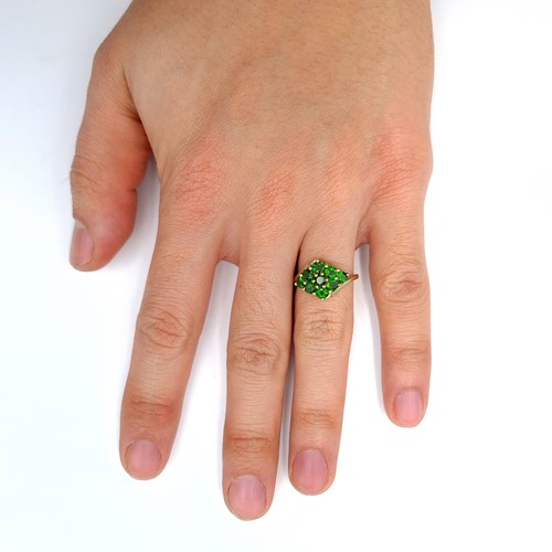 487 - A Russian 9ct Gold  diopside multi stone ring, size K 1/2, weight 2.17 grams.