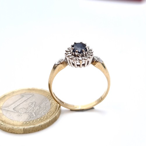 489 - Star Lot : A very pretty example of a 9K gold (375) diamond and sapphire ring, size N, weight 2.4 gr... 