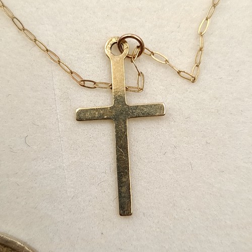 496 - A 9K gold cross pendant and chain, length of chain 44cm, boxed.