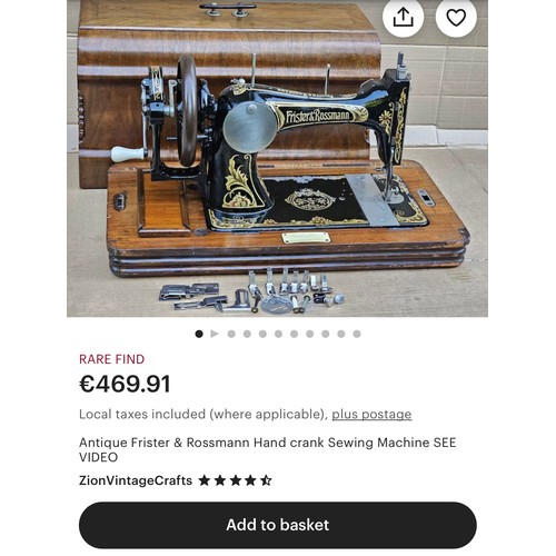 271 - Star Lot : A truly magnificent antique Frister & Rossmann high arm TS variant 3 sewing machine seria... 