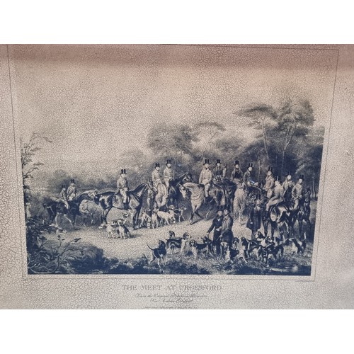 311 - A very large pair of antique prints featuring hunting scenes titled 