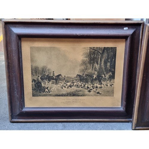 311 - A very large pair of antique prints featuring hunting scenes titled 