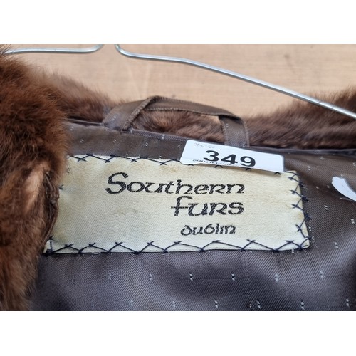 349 - Star Lot : A very stylish vintage genuine mink fur coat from Southern Furs Dublin. With pockets, hoo... 