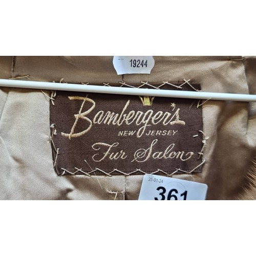 361 - A lovely vintage genuine fur coat from Bamberger's New Jersey Fur Salon. With large lapels, pockets ... 