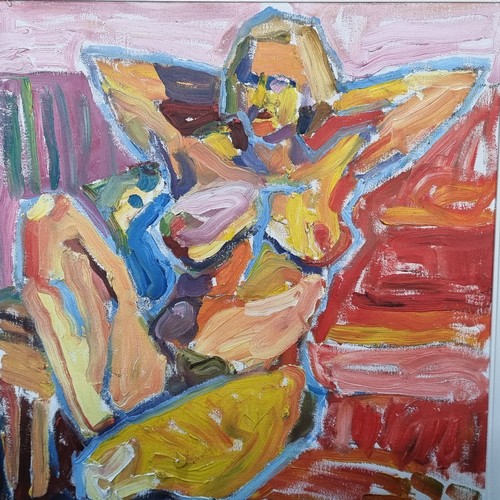 521 - Star let : A lively original oil on board painting featuring a vibrant portrait of a nude female fig... 