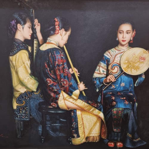 529 - Star Lot : A Fabulous large original oil on canvas painting after a work by Zheng Yue Wei (Chinese, ... 