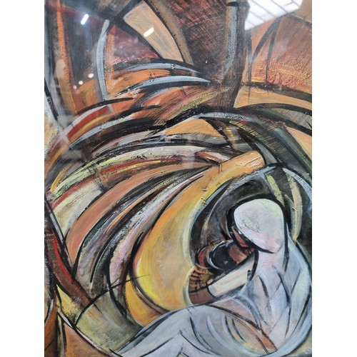 546 - Star Lot : A huge and energetic original acrylic on paper painting featuring a cubist style scene of... 