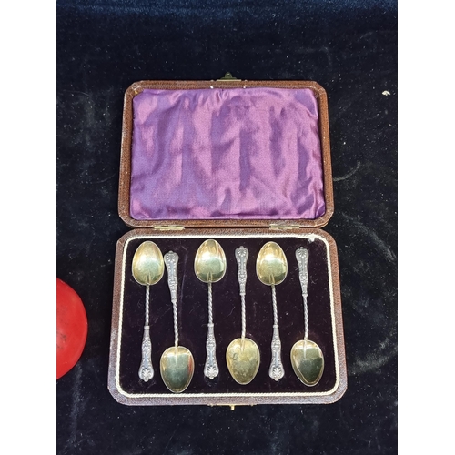 182 - Star Lot: A very impressive set of 6 antique sterling silver teaspoons with Birmingham hallmarks dat... 