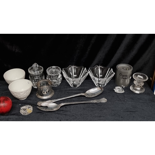 265 - A great selection of glassware and silver plated items including a pair of Orrefors Sweden bowls, co... 