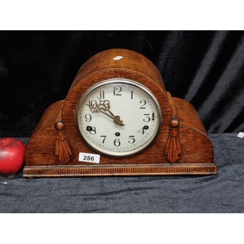 286 - A stunning 1930's Art Deco oak case mantle clock with beautiful British made brass mechanism and han... 