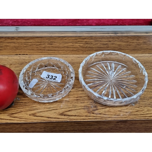 332 - Two crystal ashtrays including a Waterford Crystal example and another from Cavan Crystal. In very g... 