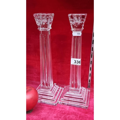 336 - A timeless pair of Waterford Crystal pillar candle holders in very good condition.