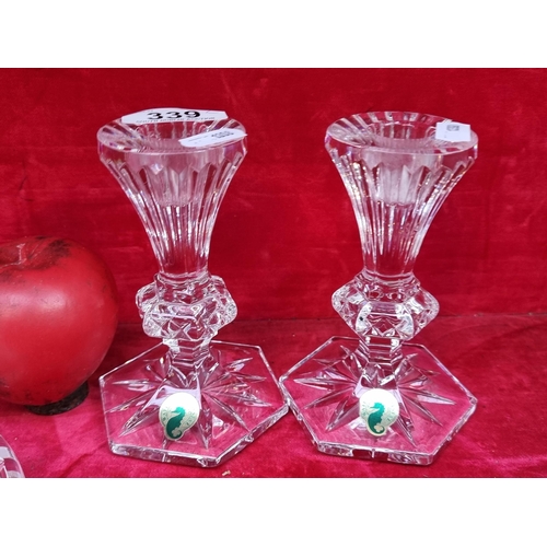 339 - A pair of lovely Waterford Crystal pillar candle holders in very good condition.