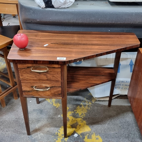 373 - A fabulous mid century style corner/hall table with two drawers single shelf to side. With a great a... 