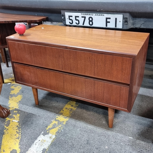 374 - Star Lot : A superb vintage mid century console table with two drawers to base held on stylish taper... 