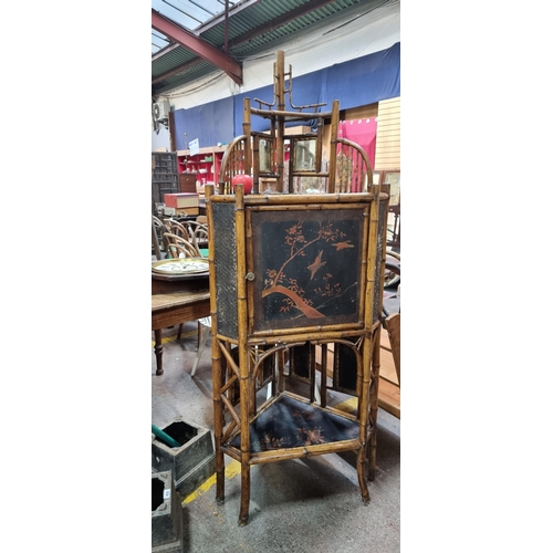 428 - A beautiful late 19th century bamboo and chinoiserie corner hall stand with mirrors to top. Features... 