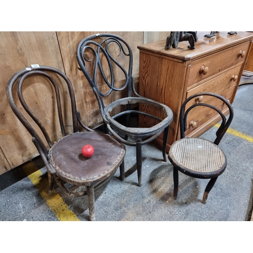 445 - Three antique bentwood chairs. Includes an early Fishel and Jacob & Josef Kohn examples from the lat... 