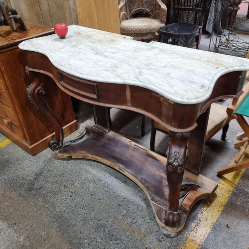 448 - Star Lot : A stunning Victorian marble top hall stand console table. Features scroll and carved cabr... 