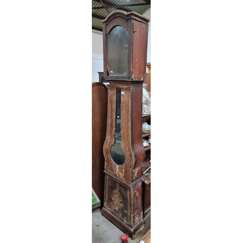 461 - A very tall  early19th century French Mobier provincial painted Grandfather clock case. Hand painted... 