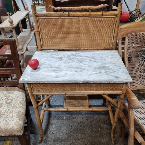 464 - Star Lot : A charming late 19th  century bamboo and rattan washstand with solid marble top. Marble i... 