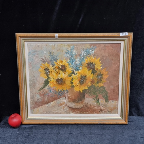 75 - An original oil on canvas painting featuring a sill life scene of a beautiful arrangement of sunflow... 