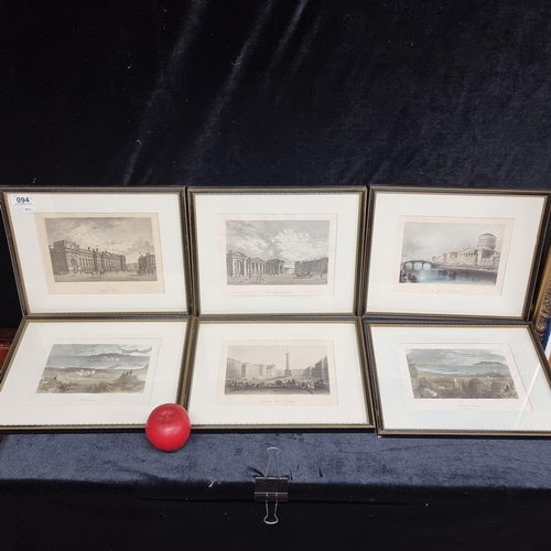 94 - A fabulous set of six vintage hand coloured etchings showing scenes of historic Dublin including Sac... 