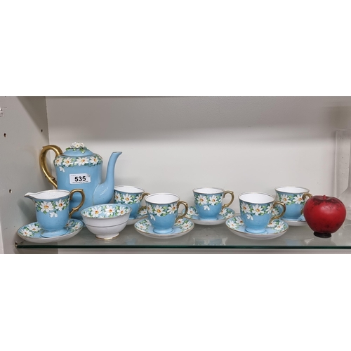 535 - A gorgeous fourteen piece Staffordshire tea set comprising of tea cups, saucers, teapot, milk jug an... 