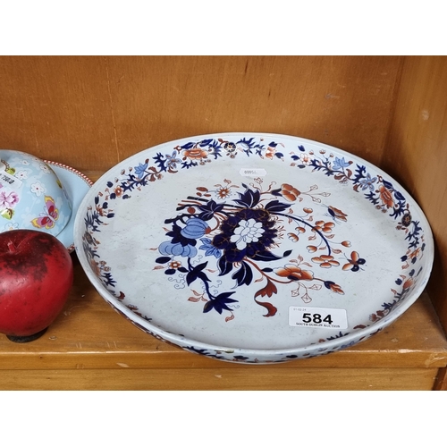 584 - An antique large Spode newstone platter decorated with a delicate red, blue and gilt floral pattern.... 