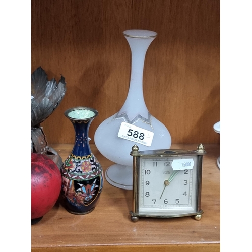 588 - 3 items including a Smith's Empire alarm clock in a brass case, made in Great Britain, along with 2 ... 